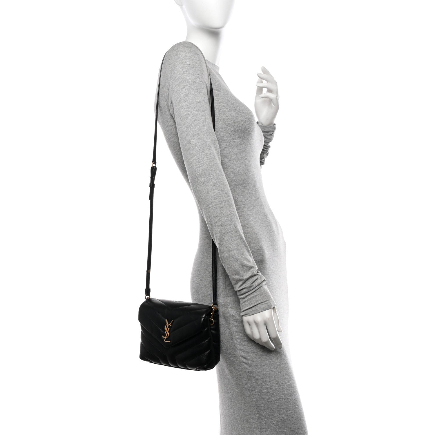 Saint Laurent Calfskin Y Quilted Monogram Toy Loulou Crossbody Bag Black 2 of 10