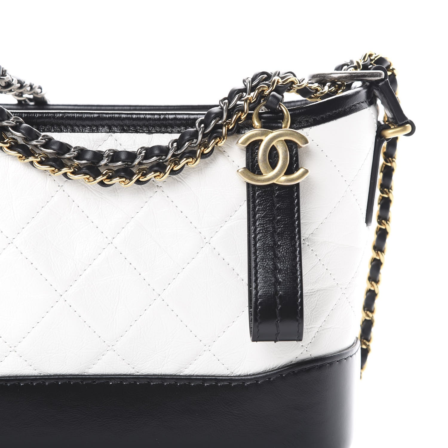 Chanel Aged Calfskin Quilted Small Gabrielle Hobo Black White 7 of 9