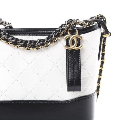 Chanel Aged Calfskin Quilted Small Gabrielle Hobo Black White 7 of 9