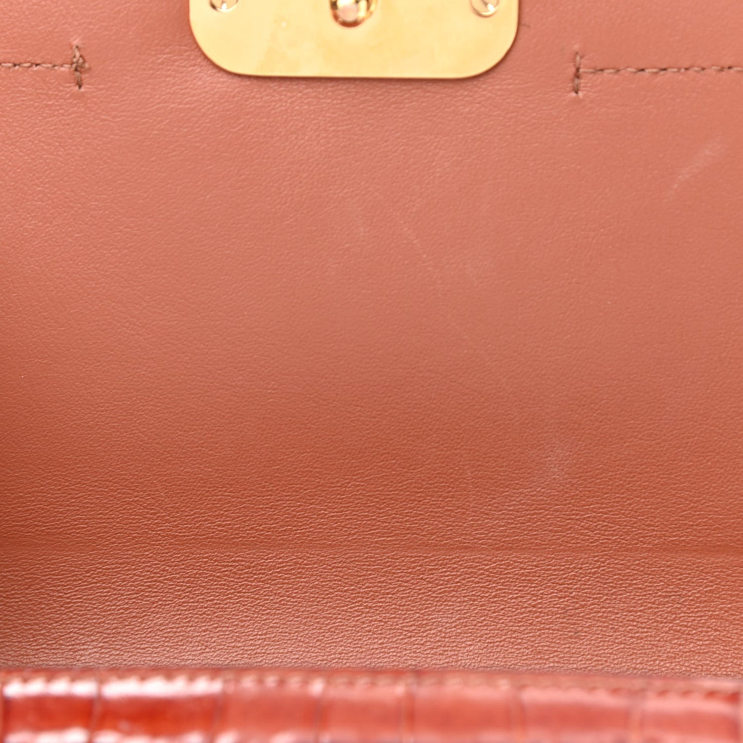 Calfskin Crocodile Embossed Mini C Double Carry Chestnut Brown