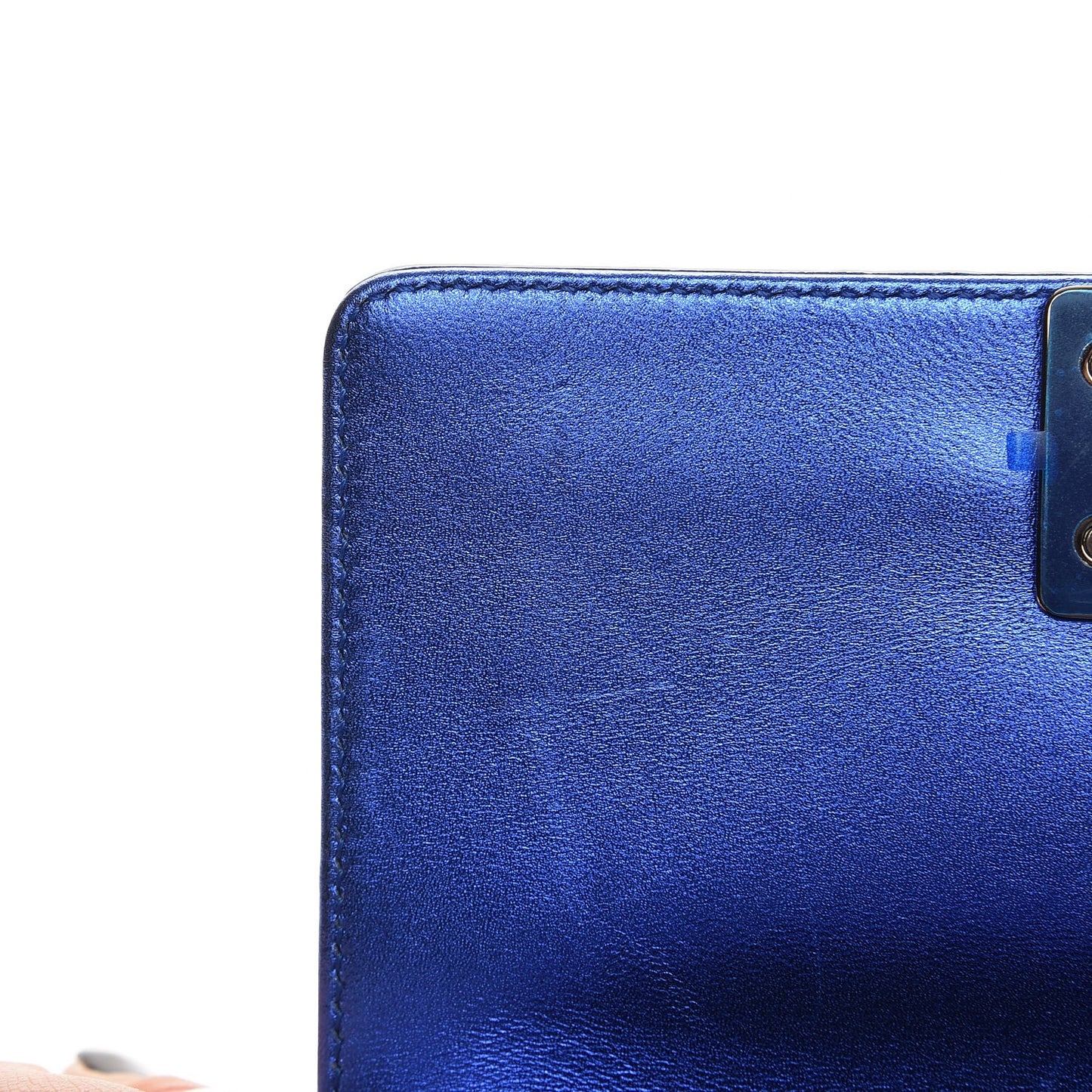 Metallic Patent Calfskin Quilted Small Boy Flap Blue