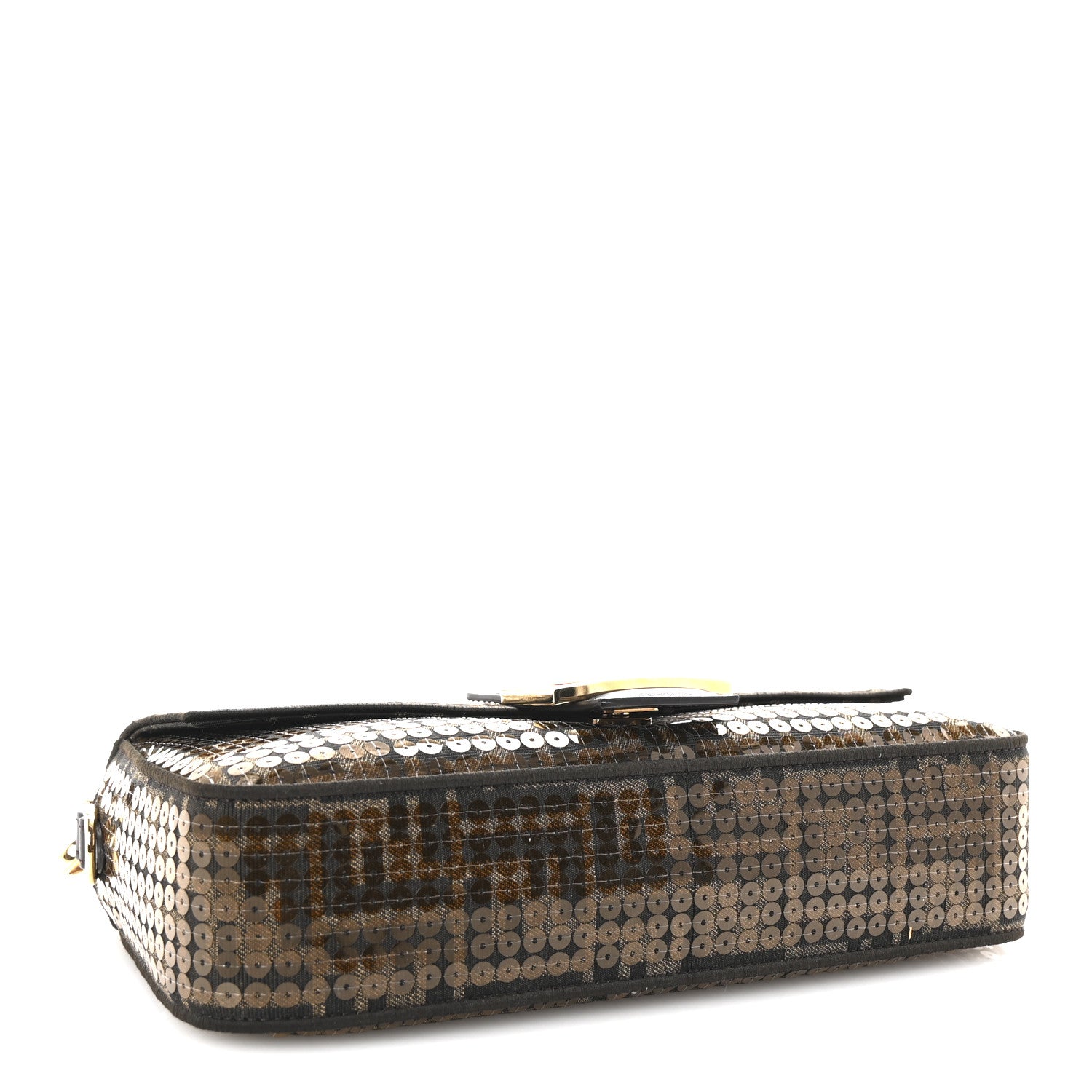 Fendi Fabric Jacquard Paillettes Vitello Seta FF 1974 Baguette Testa di Moro Real Ebano 4 of 9