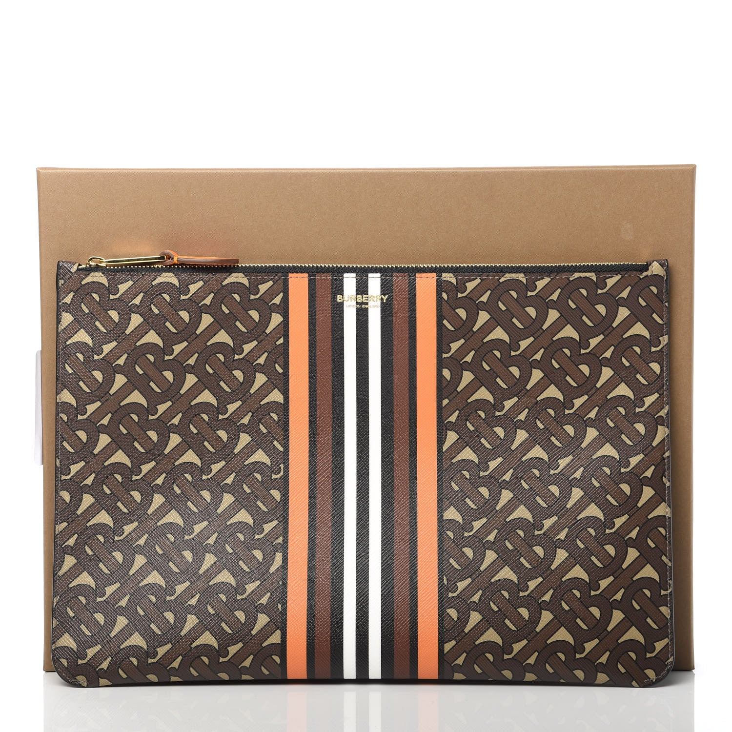 Burberry E-Canvas Monogram Stripe Zip Pouch Brown Orange 8 of 8