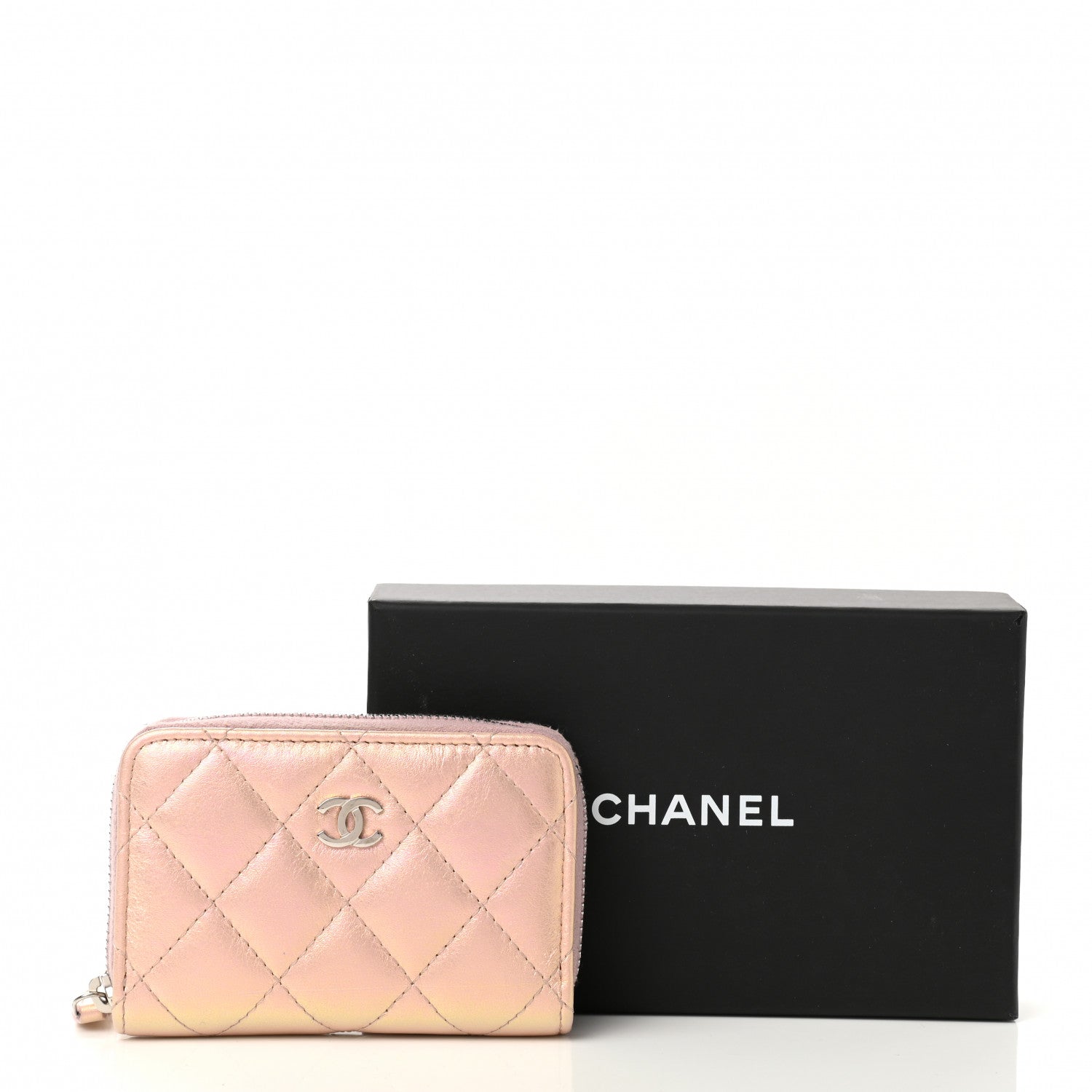 Chanel Iridescent Calfskin Quilted Zip Coin Purse Wallet Pink 8 of 8