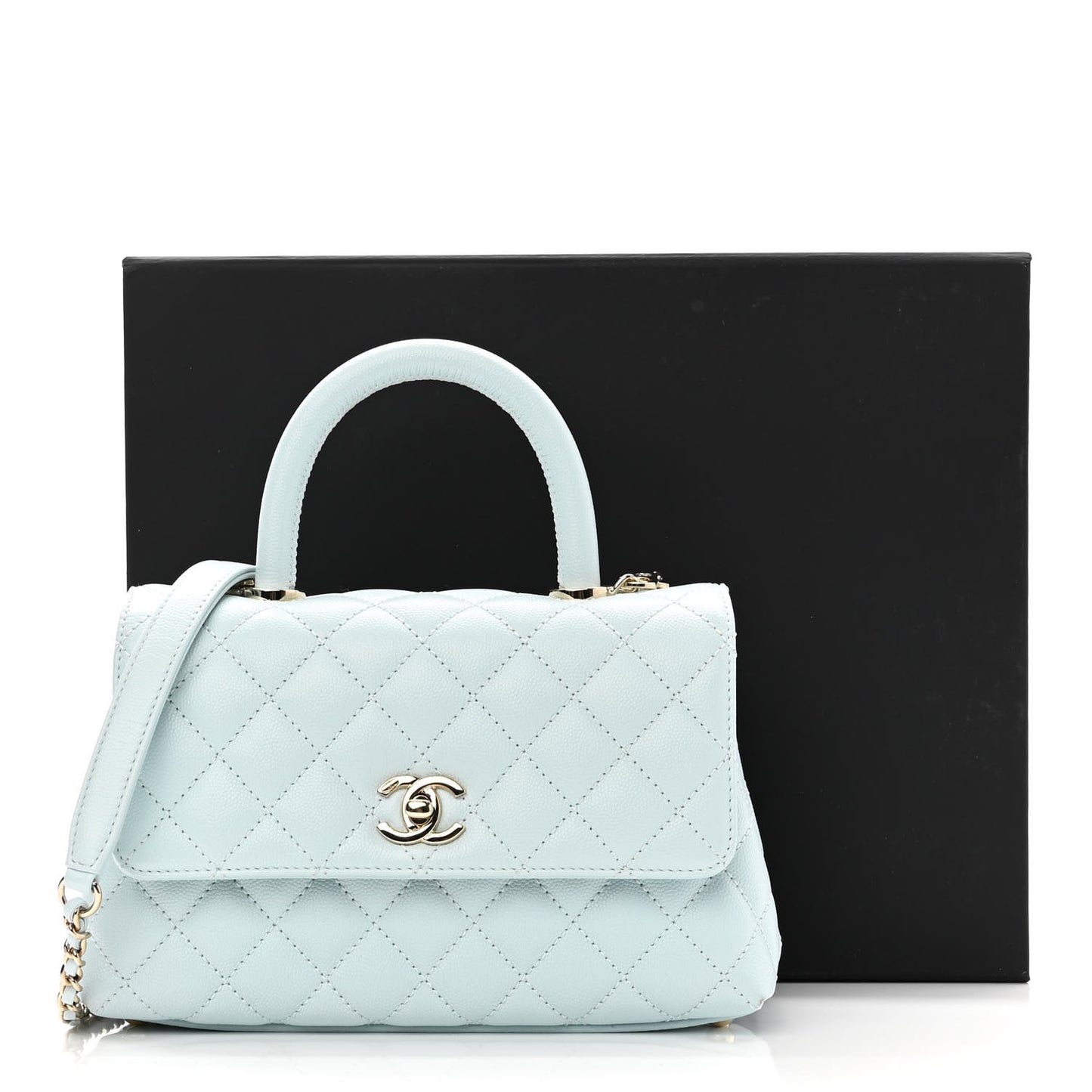 Caviar Quilted Mini Coco Handle Flap Light Blue