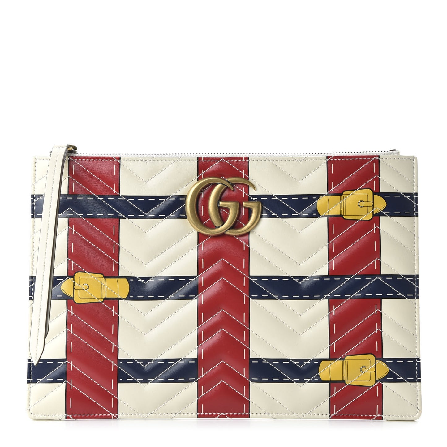 Calfskin Matelasse Trompe L'Oeil Print GG Marmont Zip Pouch White