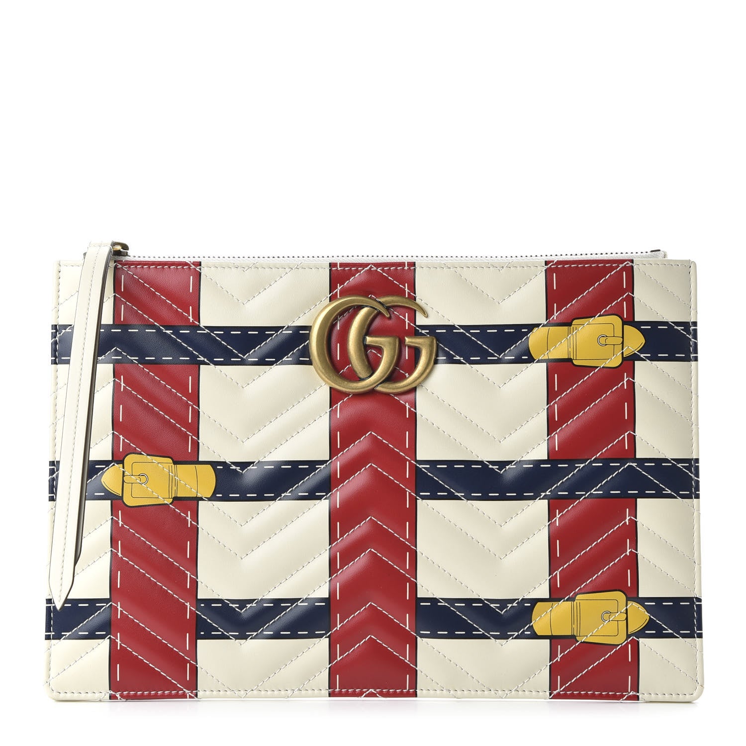 Gucci Calfskin Matelasse Trompe L'Oeil Print GG Marmont Zip Pouch White 1 of 11