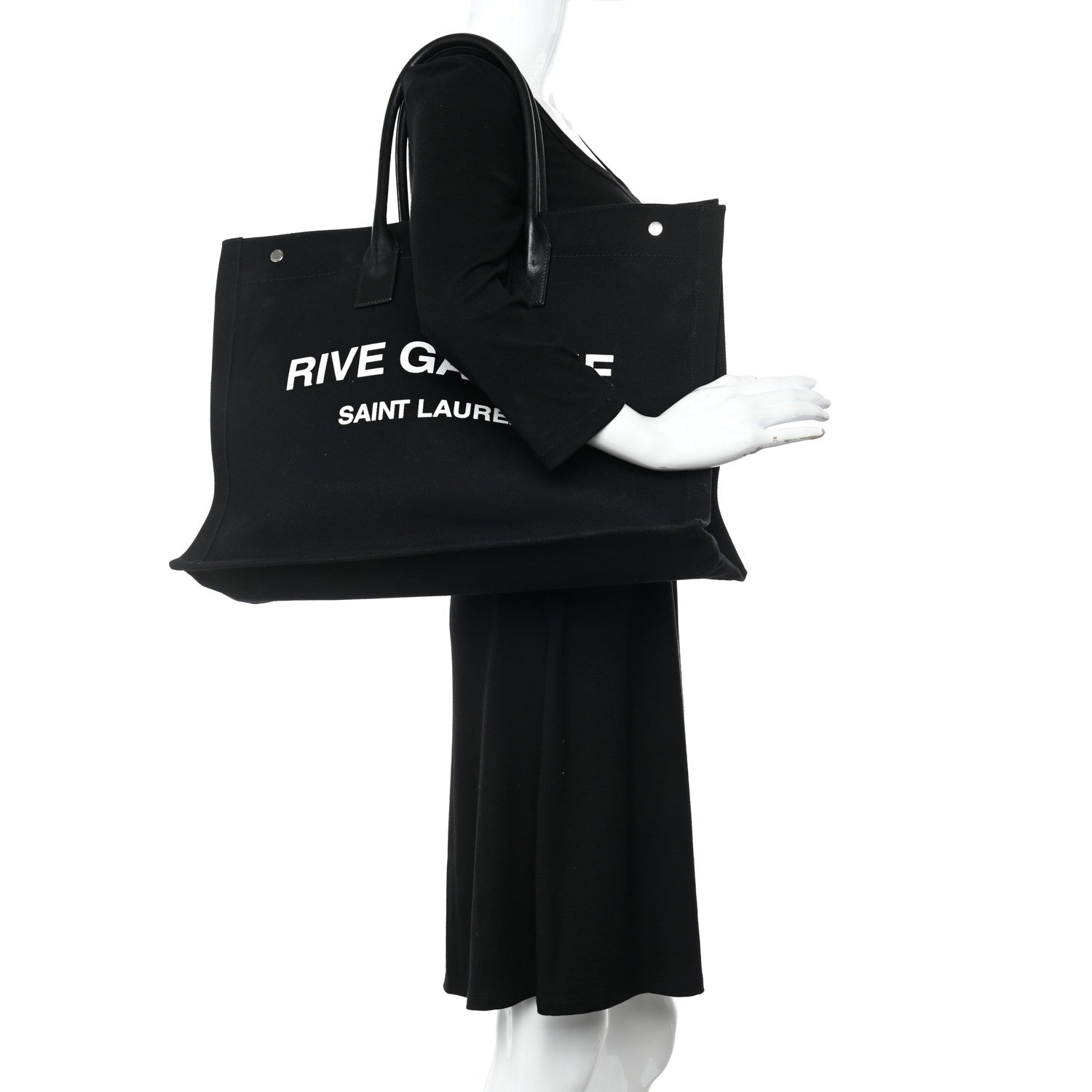 Saint Laurent Linen Calfskin Rive Gauche Tote Black 2 of 13