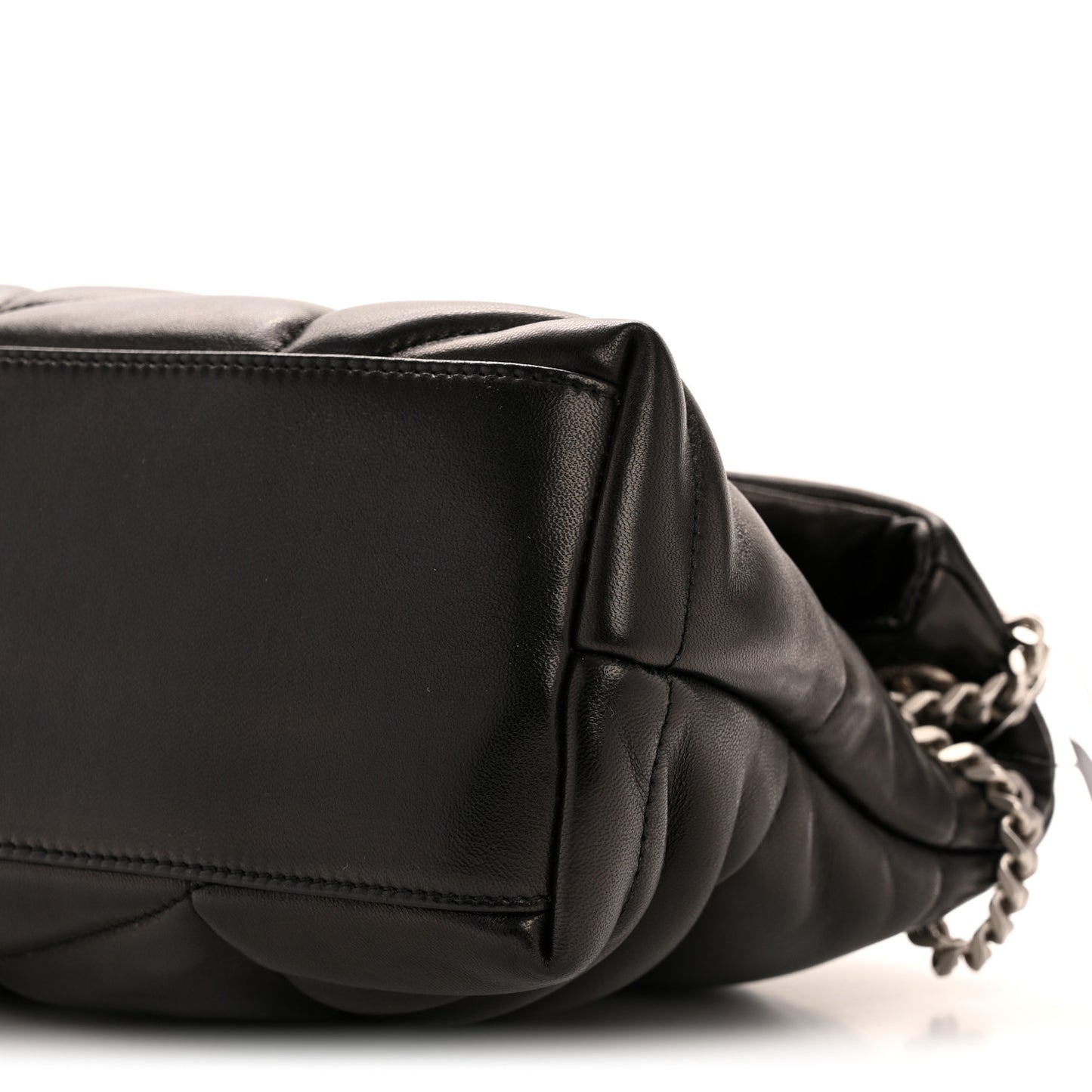 Lambskin Quilted Small Loulou Puffer Monogram Chain Satchel Black