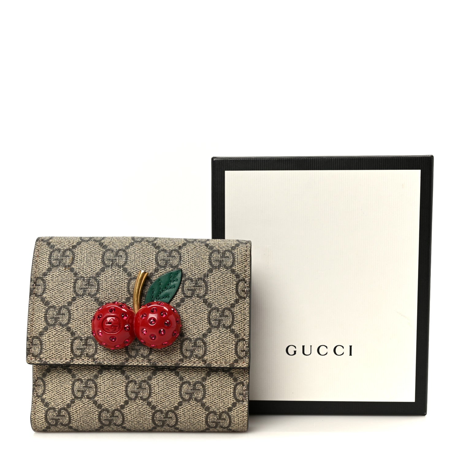 Gucci GG Supreme Monogram Cherry Embellished Card Case Wallet Hibiscus Red 12 of 12