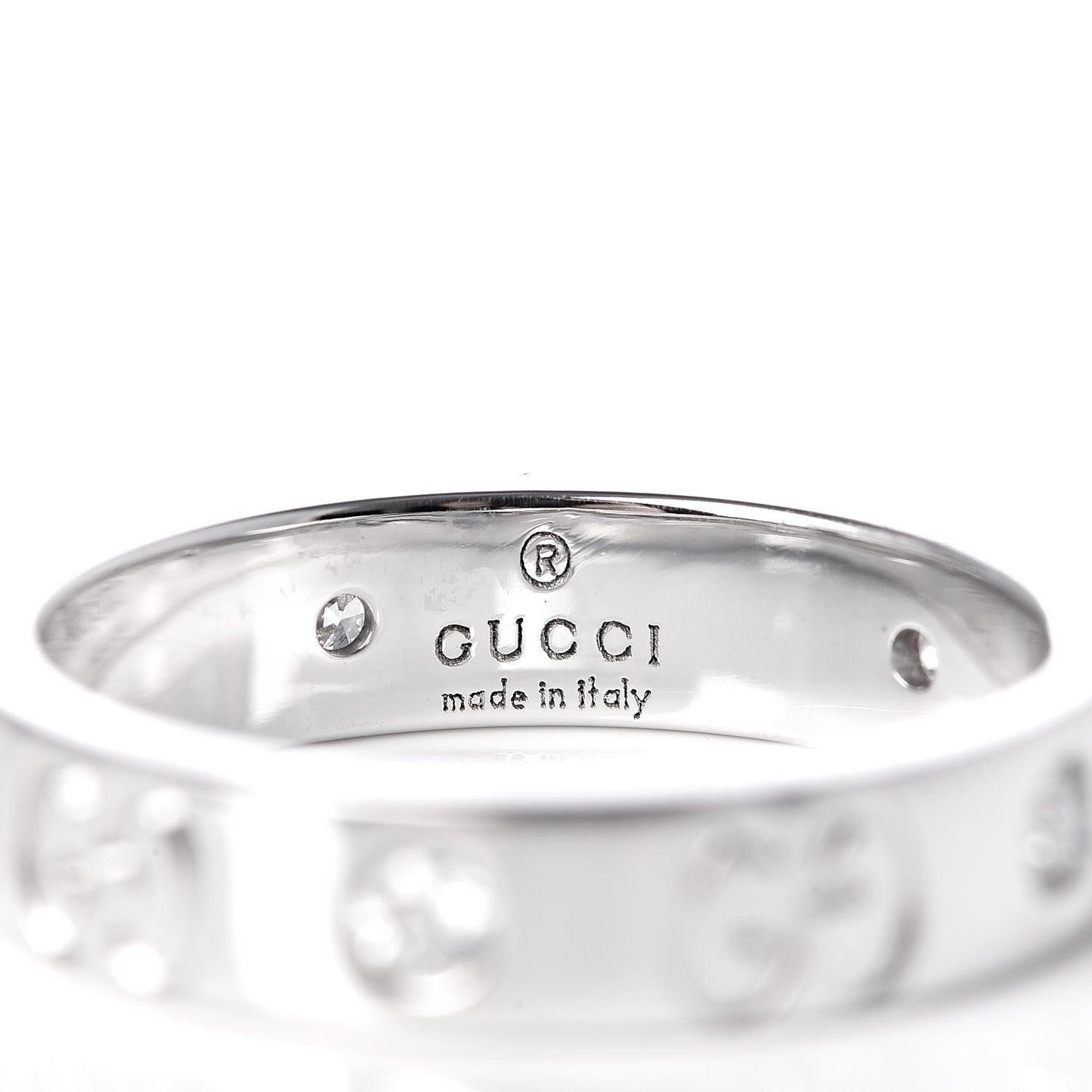 18K White Gold Diamond Icon Thin Band Ring 49 4.75