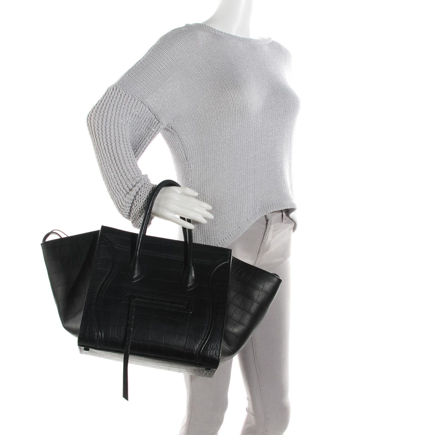 Crocodile Embossed Calfskin Medium Phantom Luggage Black