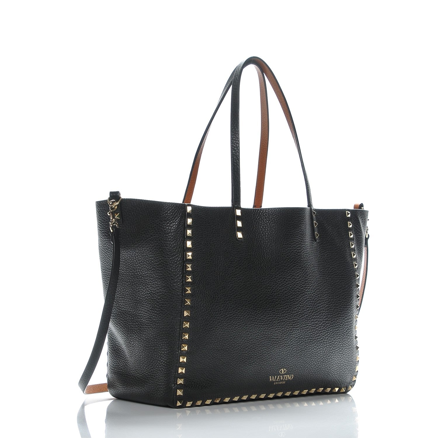 Valentino Garavani Pebbled Calfskin Medium Rockstud Reversible Tote Black Light Cuir 7 of 11