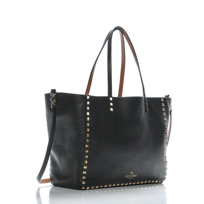 Valentino Garavani Pebbled Calfskin Medium Rockstud Reversible Tote Black Light Cuir 7 of 11