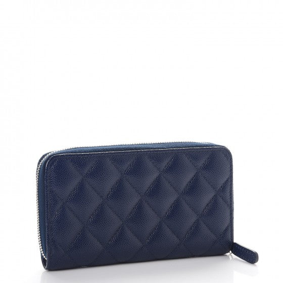 Caviar Quilted Small Zip Around Wallet Navy