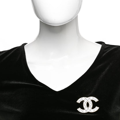 Chanel Metal Quilted CC Brooch Silver Gold 2 of 5