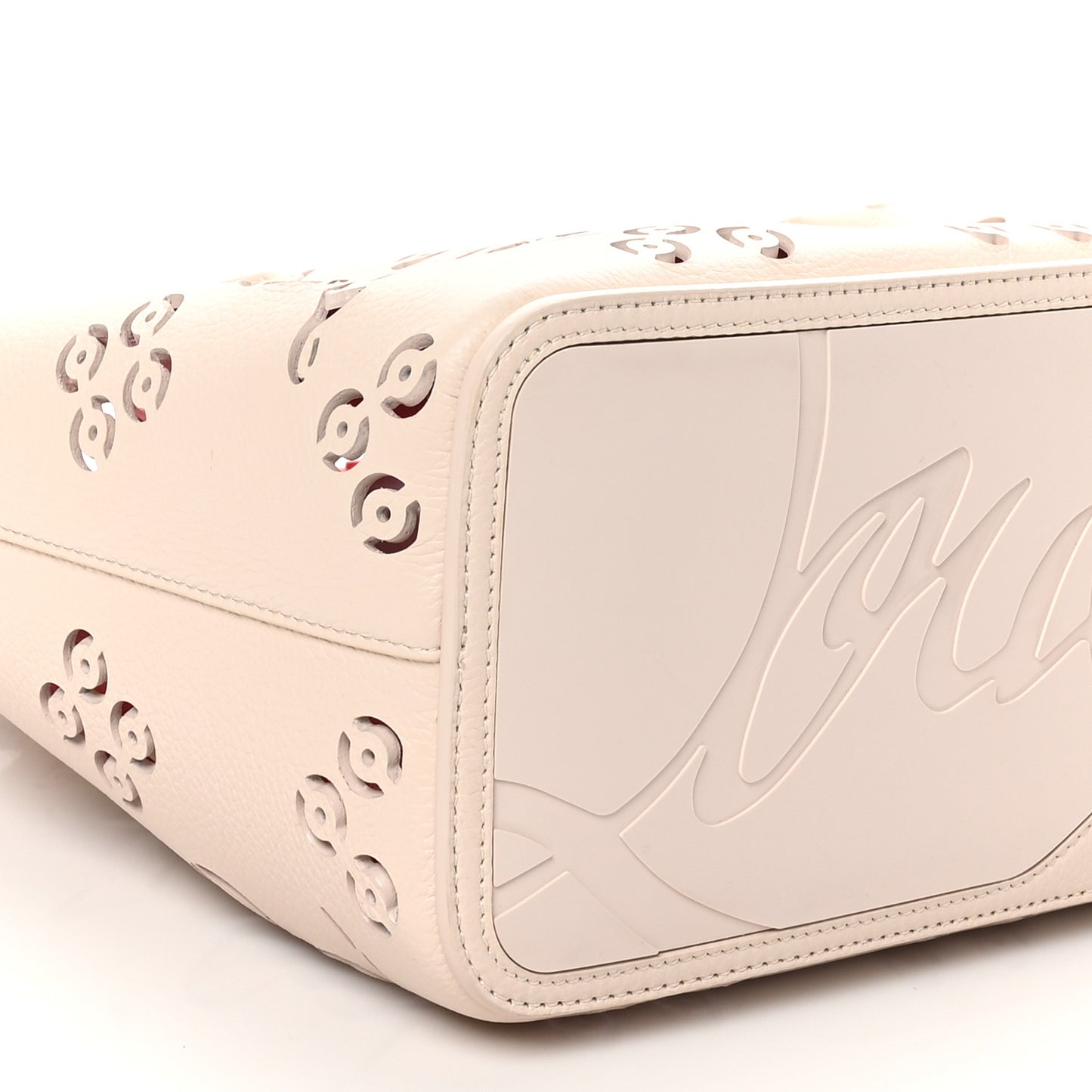 Calfskin Perforated Loubinthesky Spikes Large Cabarock Tote Leche