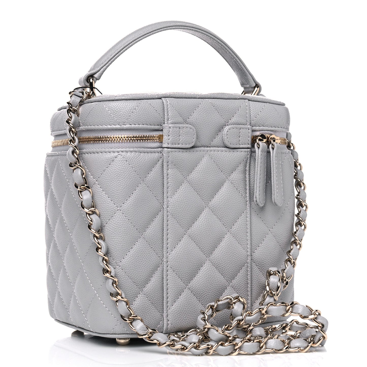Caviar Quilted Small Top Handle Vanity Case With Chain Grey