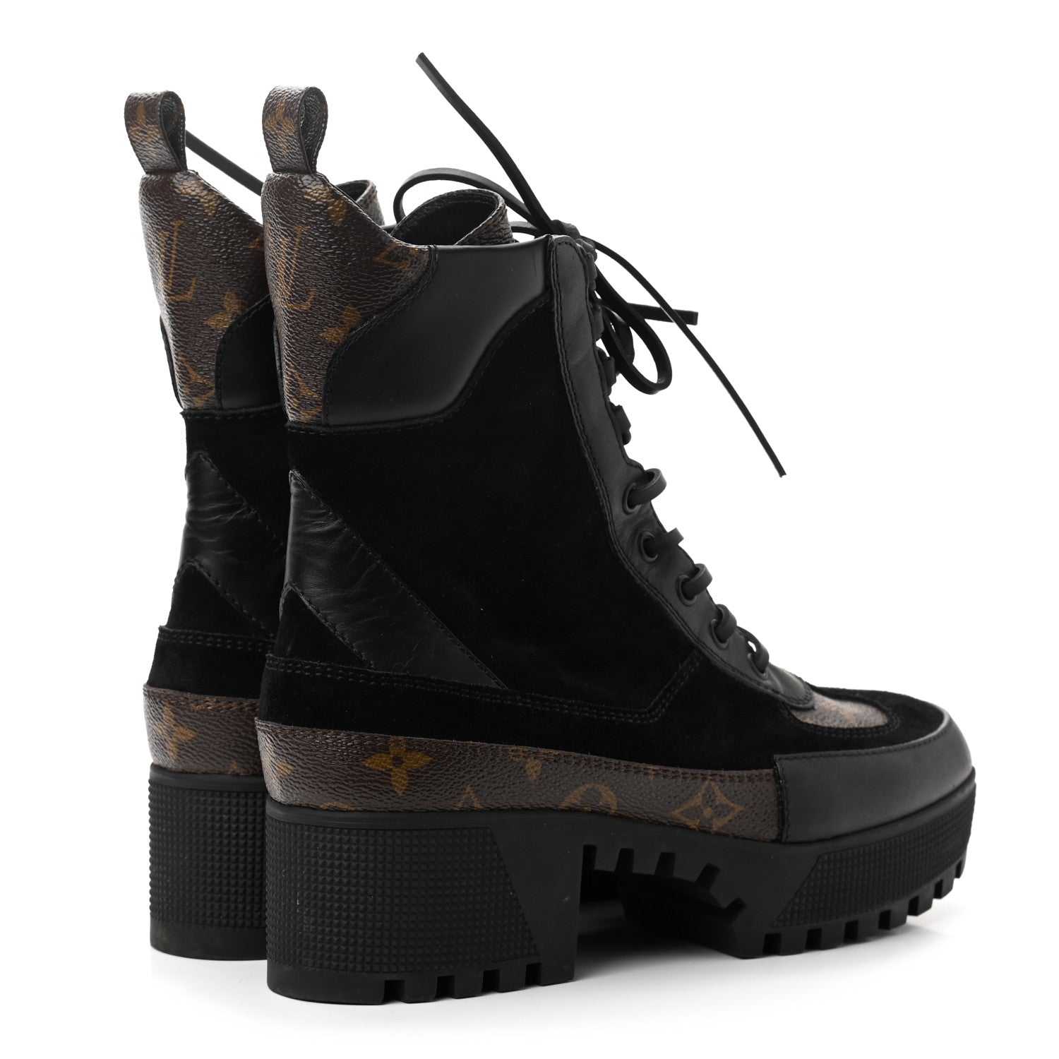 Louis Vuitton Suede Calfskin Monogram Laureate Platform Desert Boots 38 Black 4 of 9