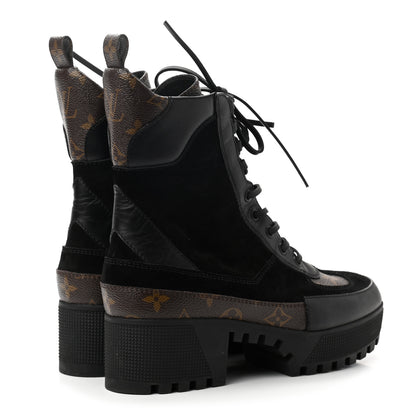 Louis Vuitton Suede Calfskin Monogram Laureate Platform Desert Boots 38 Black 4 of 9