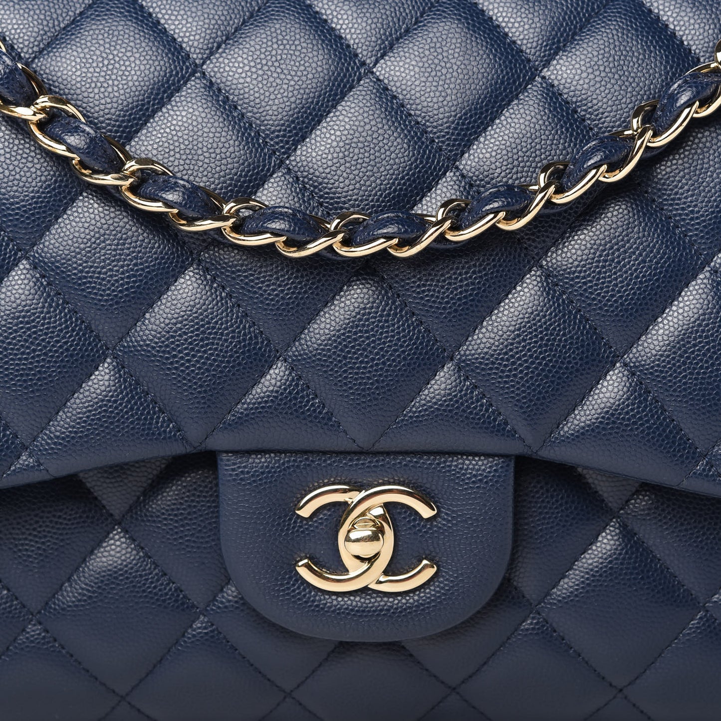 Caviar Quilted Jumbo Double Flap Blue