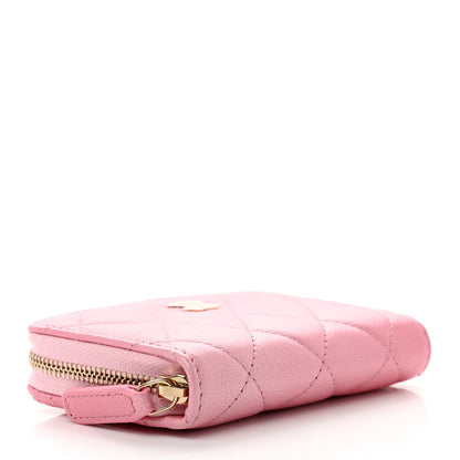Chanel Metallic Goatskin Quilted Zip Around Coin Purse Wallet Rose Clair 4 of 7