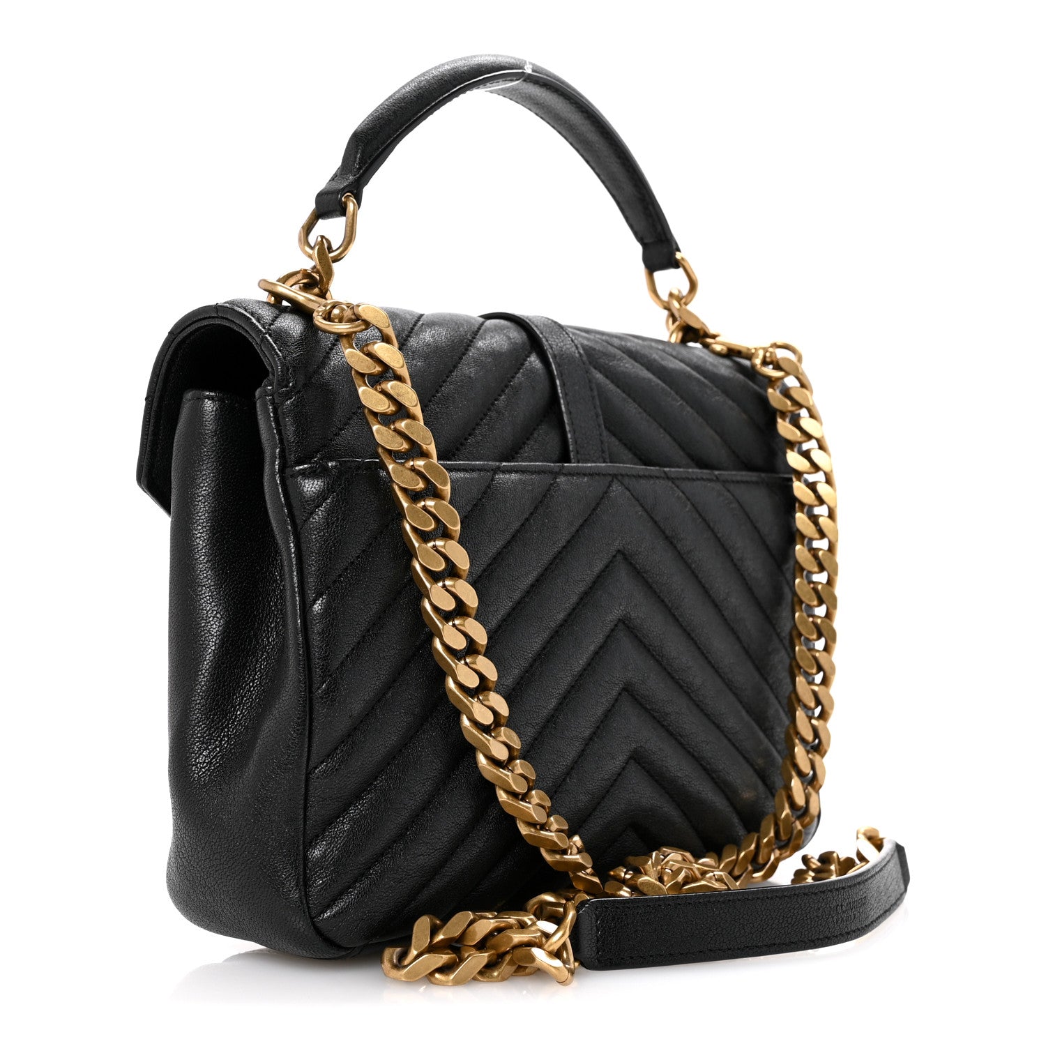 Saint Laurent Sheepskin Matelasse Chevron Monogram Medium College Bag Black 3 of 16