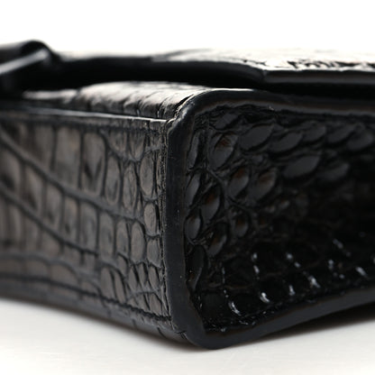 Balenciaga Shiny Calfskin Monochrome Crocodile Embossed Hourglass Chain Bag Black 9 of 11
