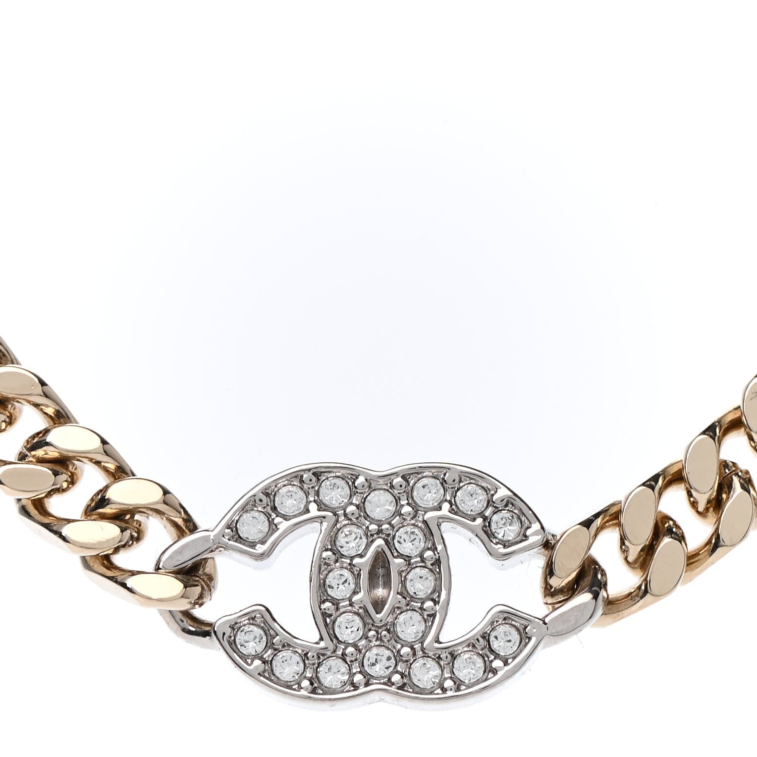 Chanel Crystal Chain CC Choker Gold Silver 3 of 4