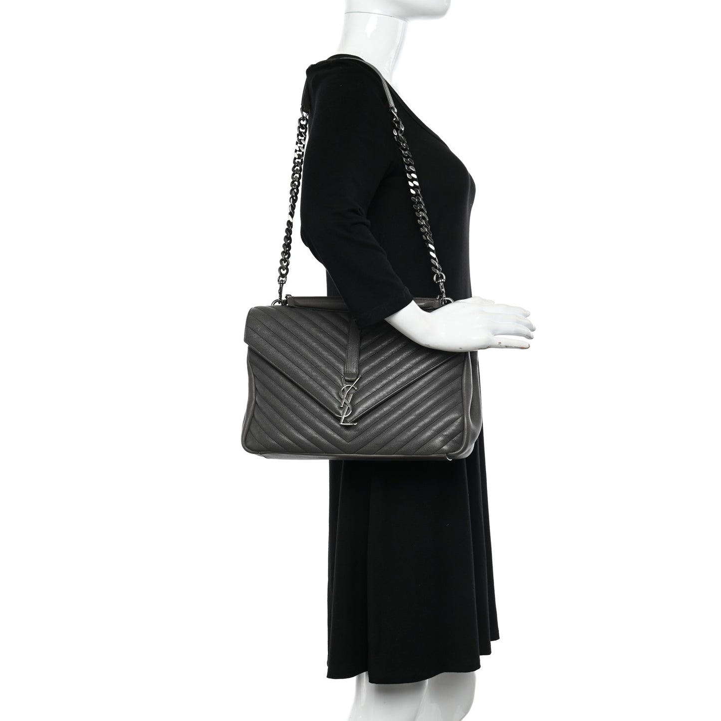 Sheepskin Matelasse Chevron Monogram Large College Satchel Light Coal