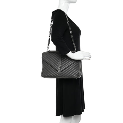 Saint Laurent Sheepskin Matelasse Chevron Monogram Large College Satchel Light Coal 2 of 11