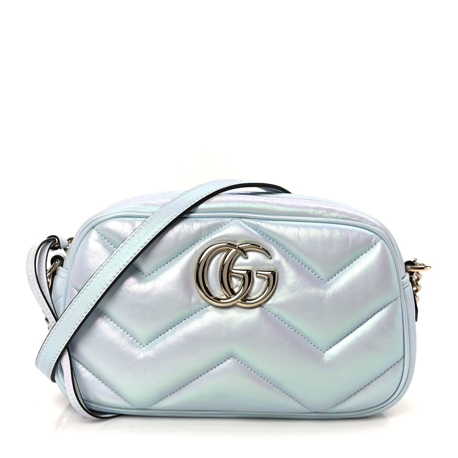 Gucci Iridescent Nappa Chevron Matelasse Small GG Marmont Chain Shoulder Bag Iridescent Salvy Green 1 of 9