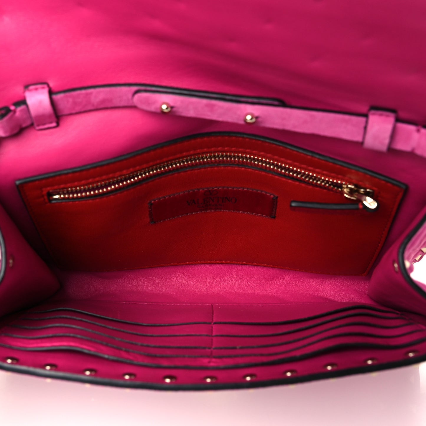 Suede Rockstud Spike Wallet on Chain Bright Fuxia