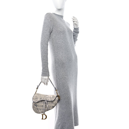 Christian Dior Canvas Embroidered Toile de Jouy Saddle Bag Gray 2 of 10