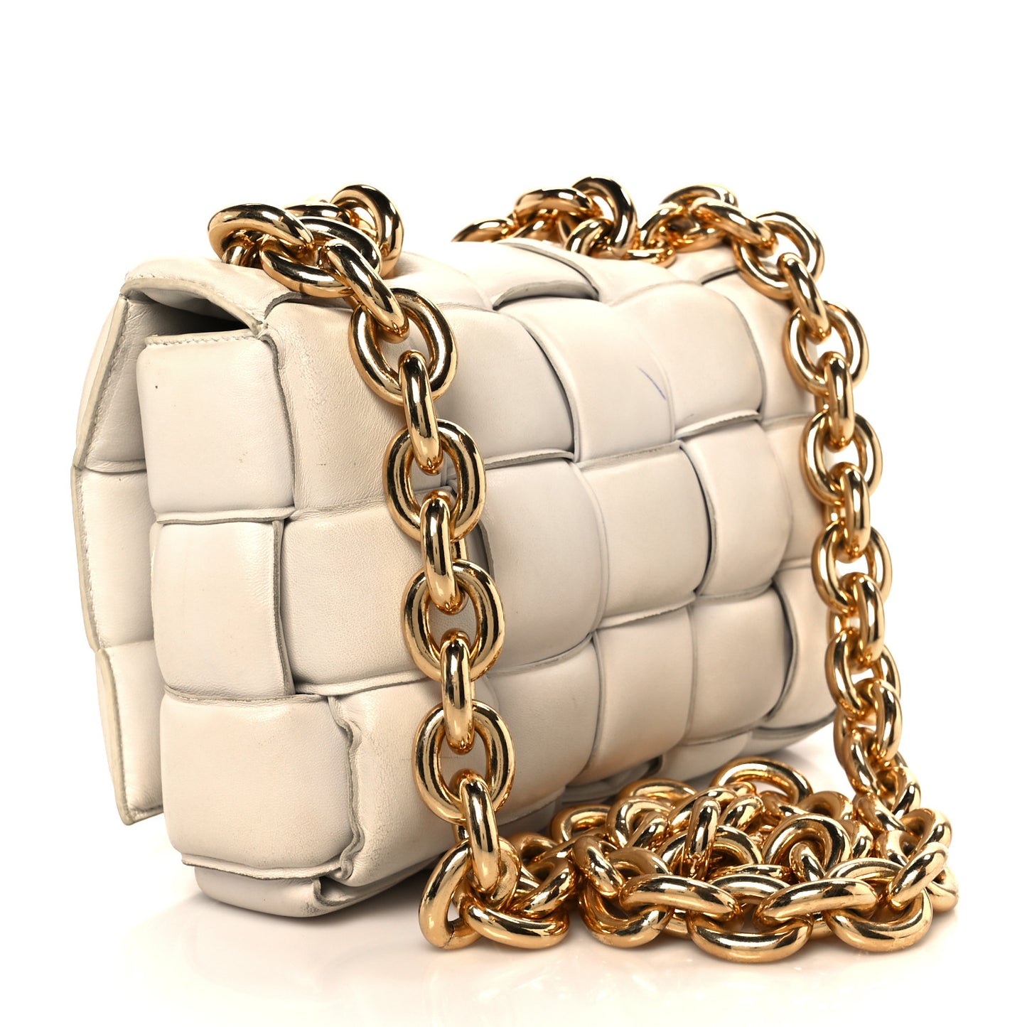 Lambskin Maxi Intreccio Padded Chain Cassette Crossbody Bag Chalk