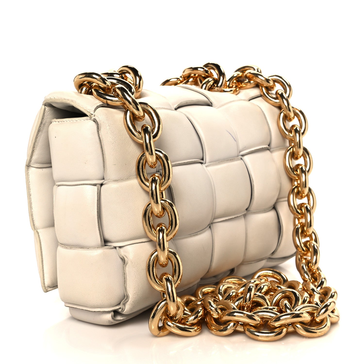 Bottega Veneta Lambskin Maxi Intreccio Padded Chain Cassette Crossbody Bag Chalk 3 of 14