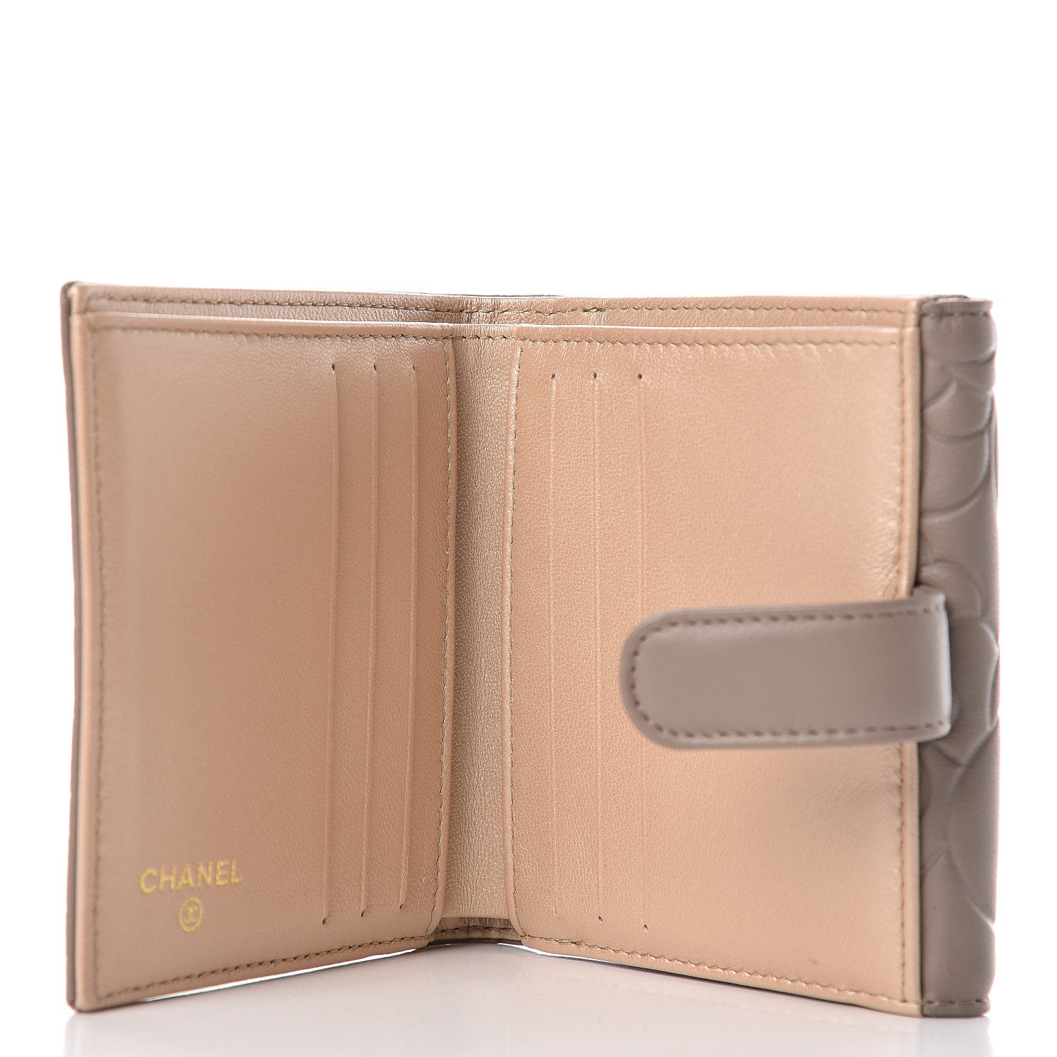 Chanel Lambskin Camellia Embossed French Wallet Beige 5 of 8