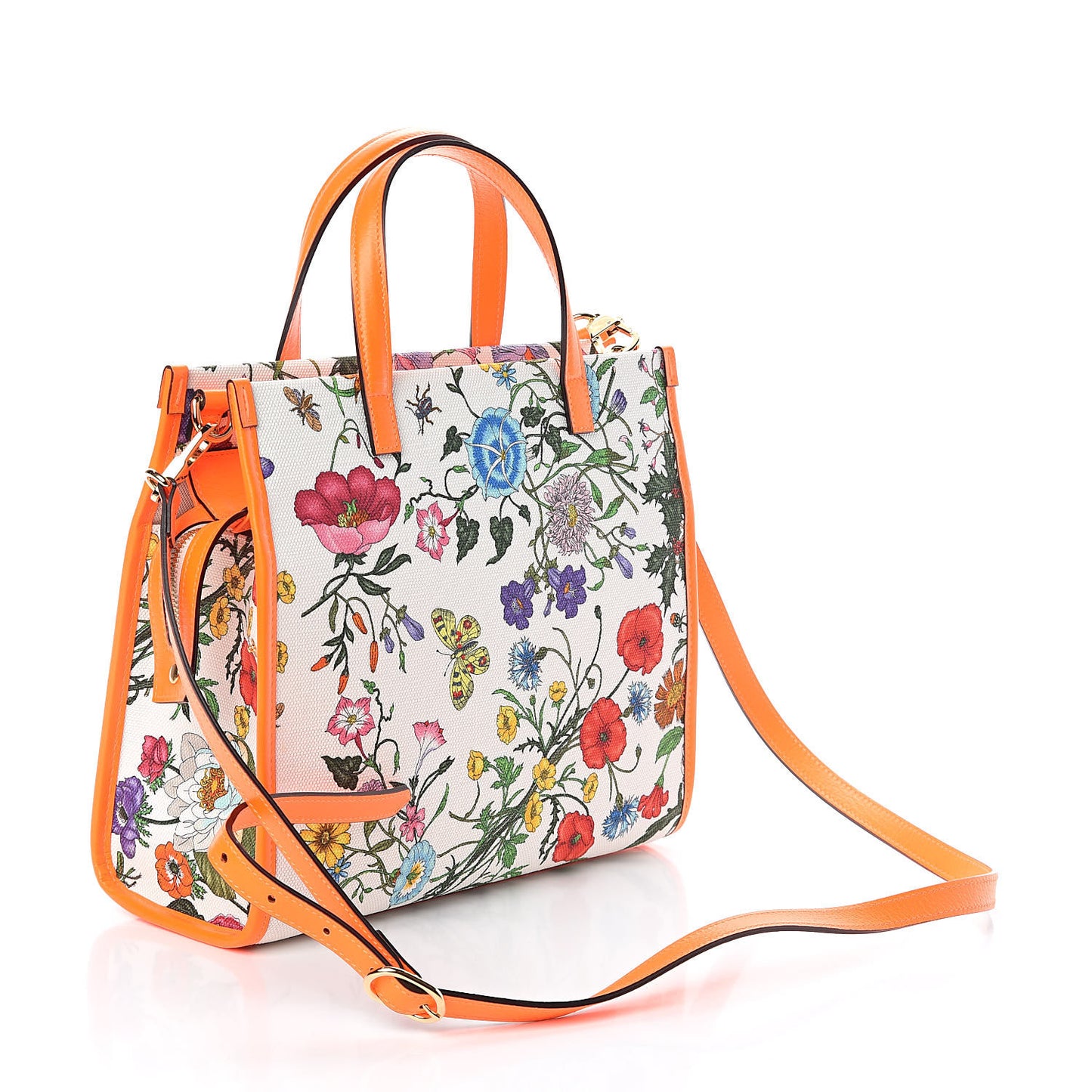 Canvas Medium Flora Tote White Multicolor Orange Fluo