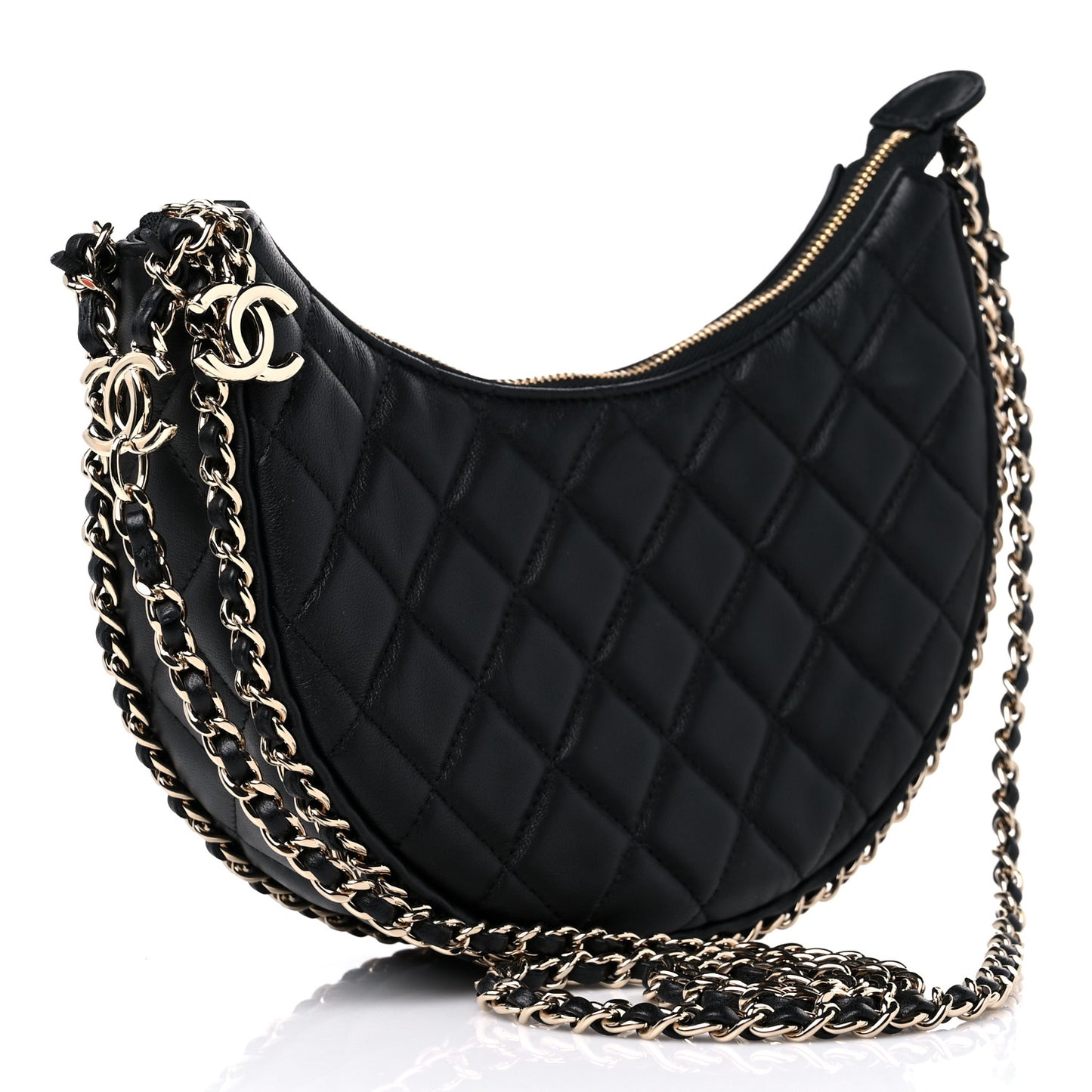 Lambskin Quilted Small Hobo Bag Black
