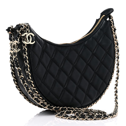 Chanel Lambskin Quilted Small Hobo Bag Black 2 of 9