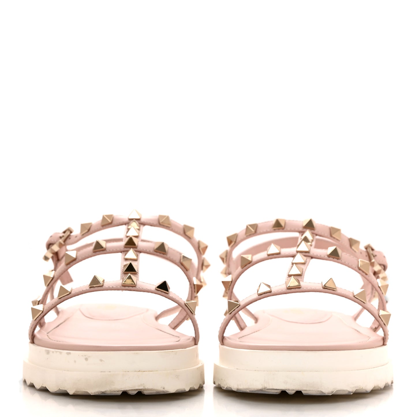 Calfskin Bedrock Rockstud Ankle Flat Sandals 39 Water Rose