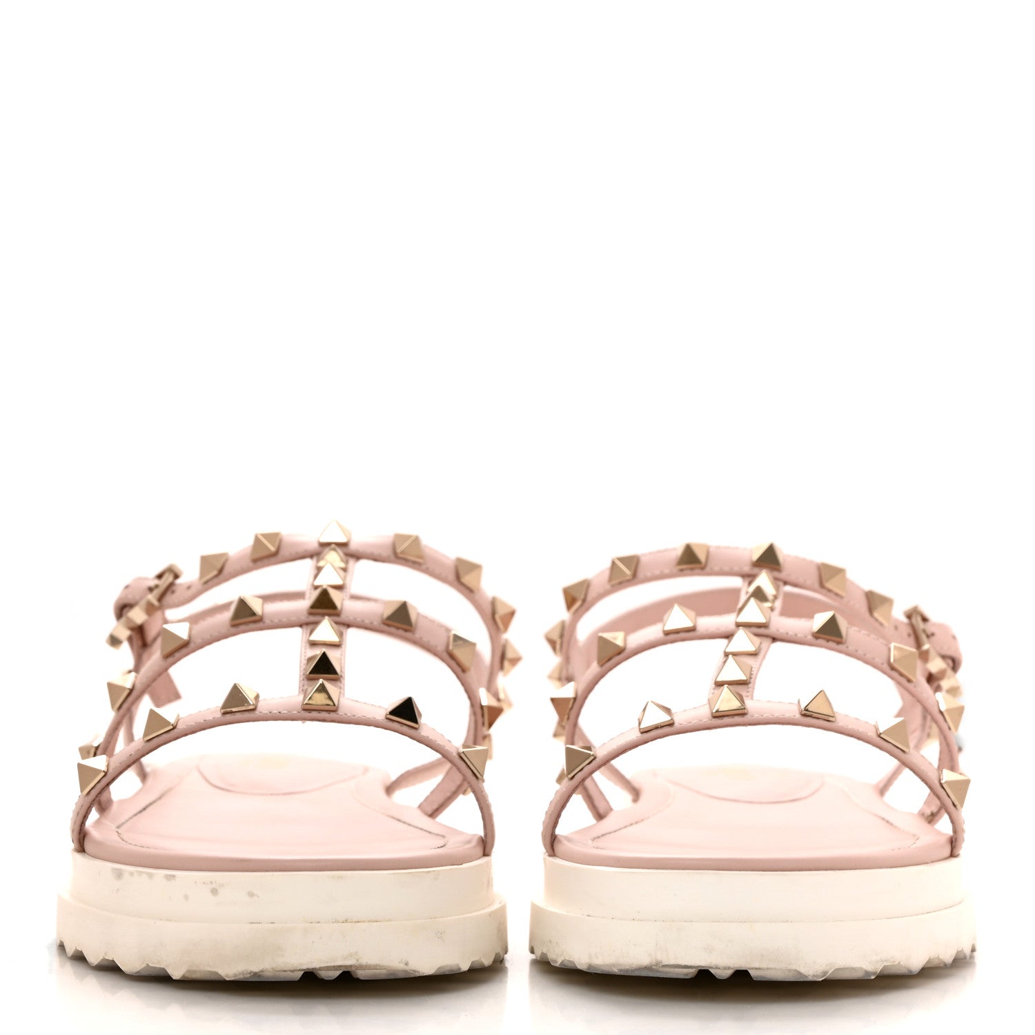 Valentino Garavani Calfskin Bedrock Rockstud Ankle Flat Sandals 39 Water Rose 2 of 11