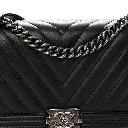 Chanel Calfskin Chevron Quilted New Medium Boy Flap Black 8 of 10