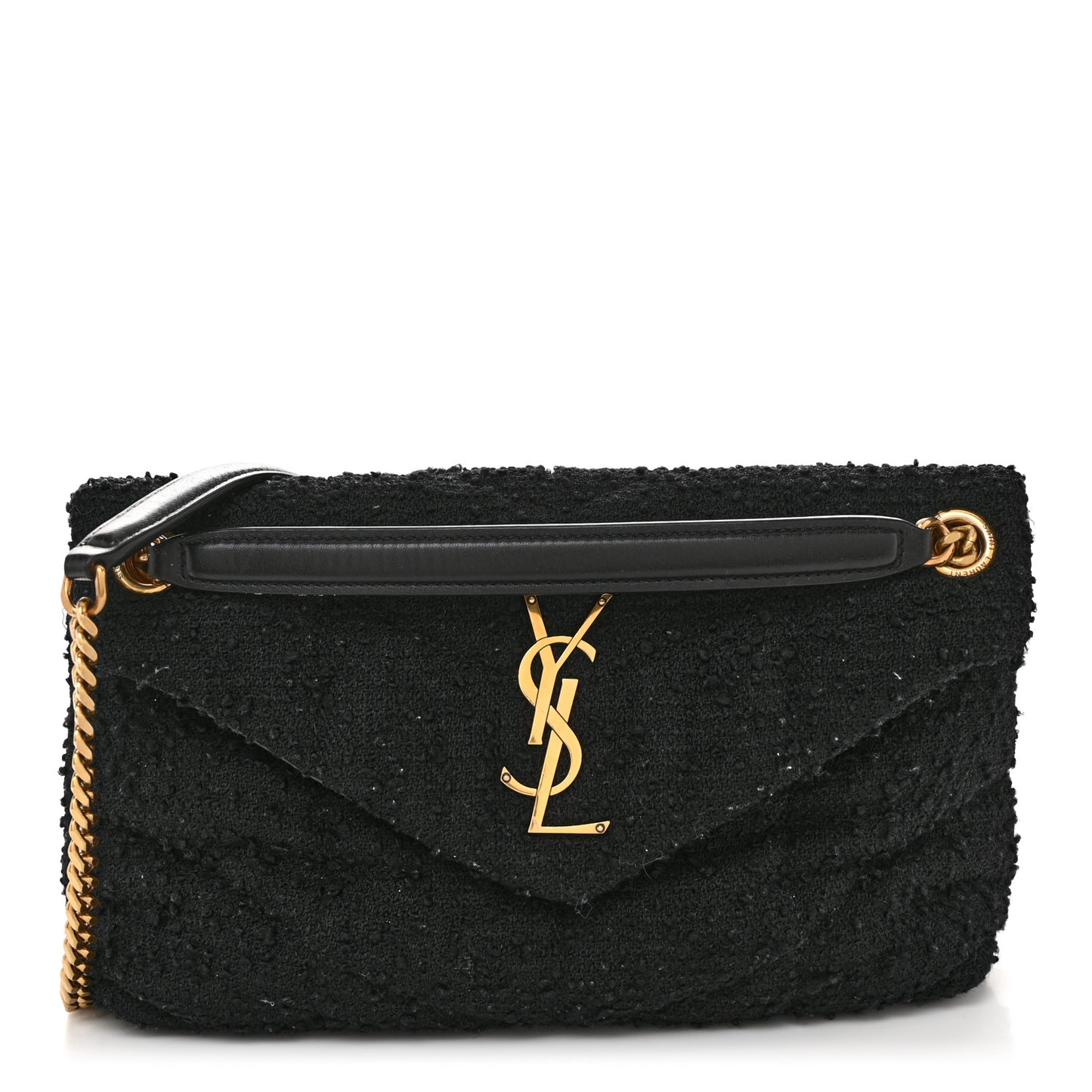 Boucle Tweed Quilted Small Loulou Puffer Monogram Chain Satchel Black