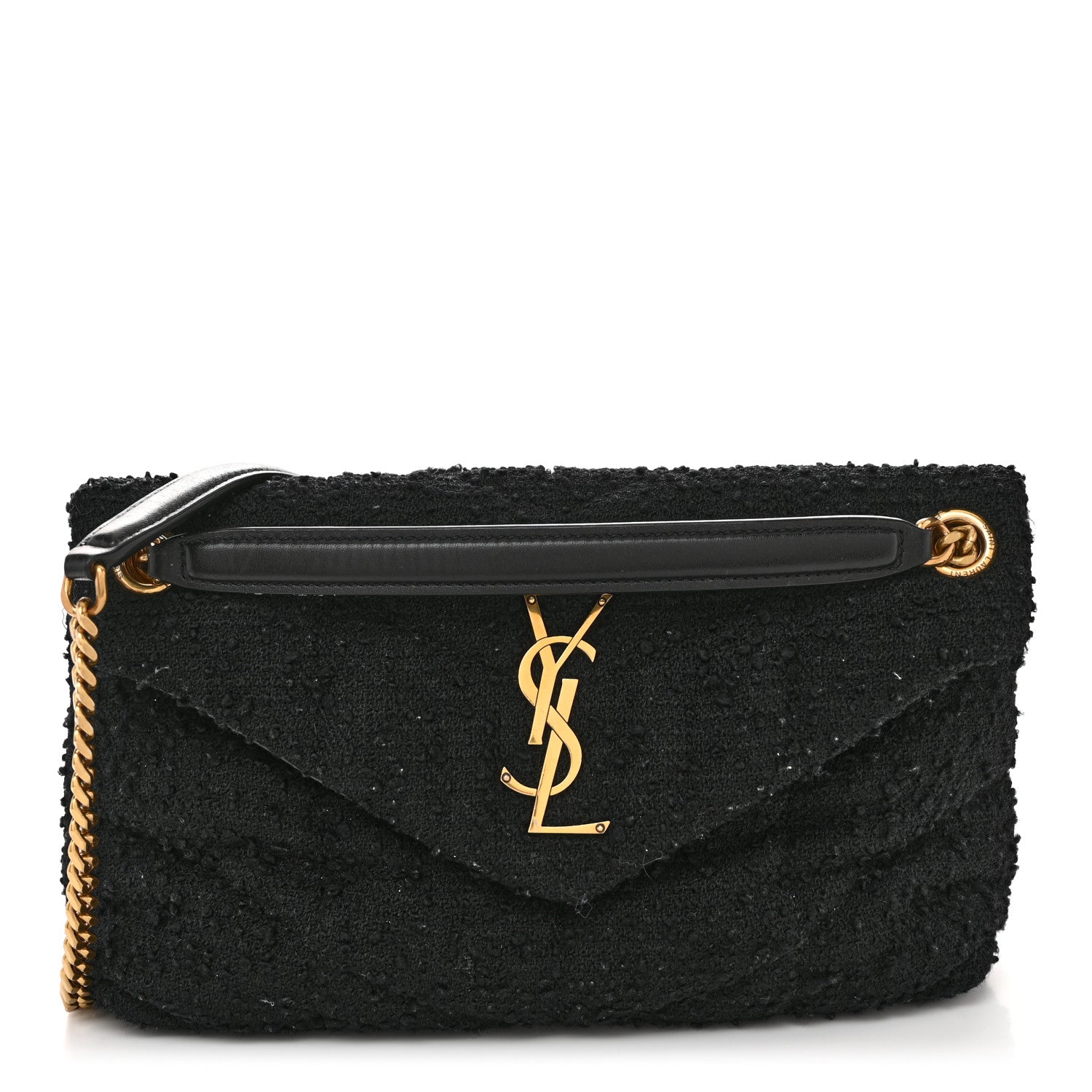 Saint Laurent Boucle Tweed Quilted Small Loulou Puffer Monogram Chain Satchel Black 1 of 12