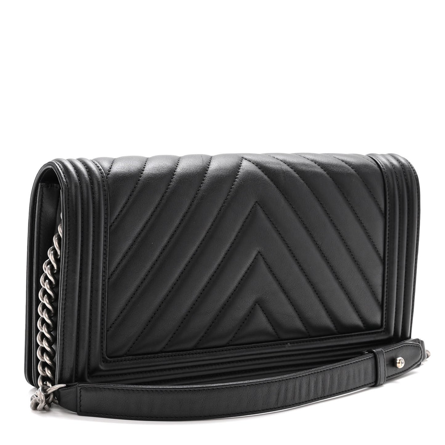 Calfskin Chevron Quilted Boy Convertible Clutch Flap Black