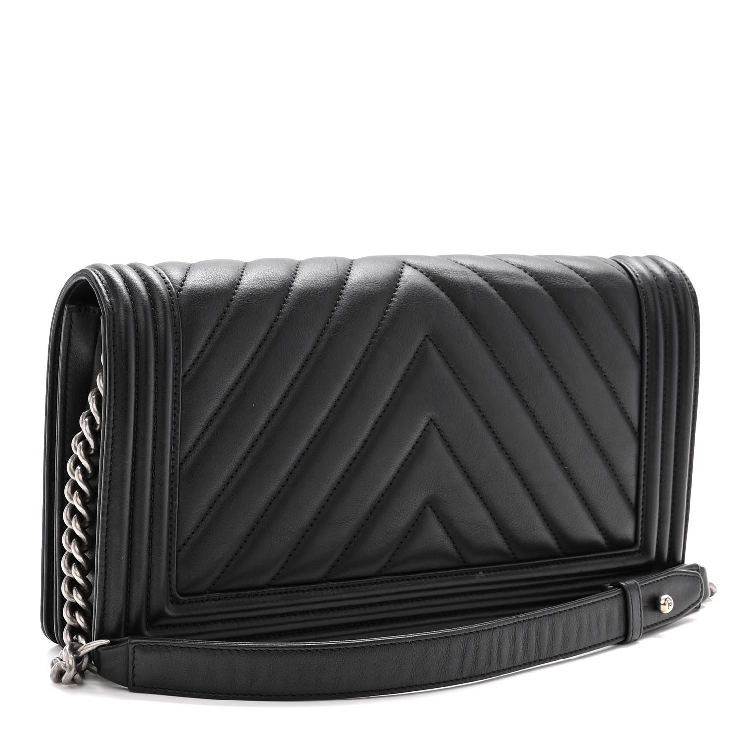 Chanel Calfskin Chevron Quilted Boy Convertible Clutch Flap Black 3 of 11
