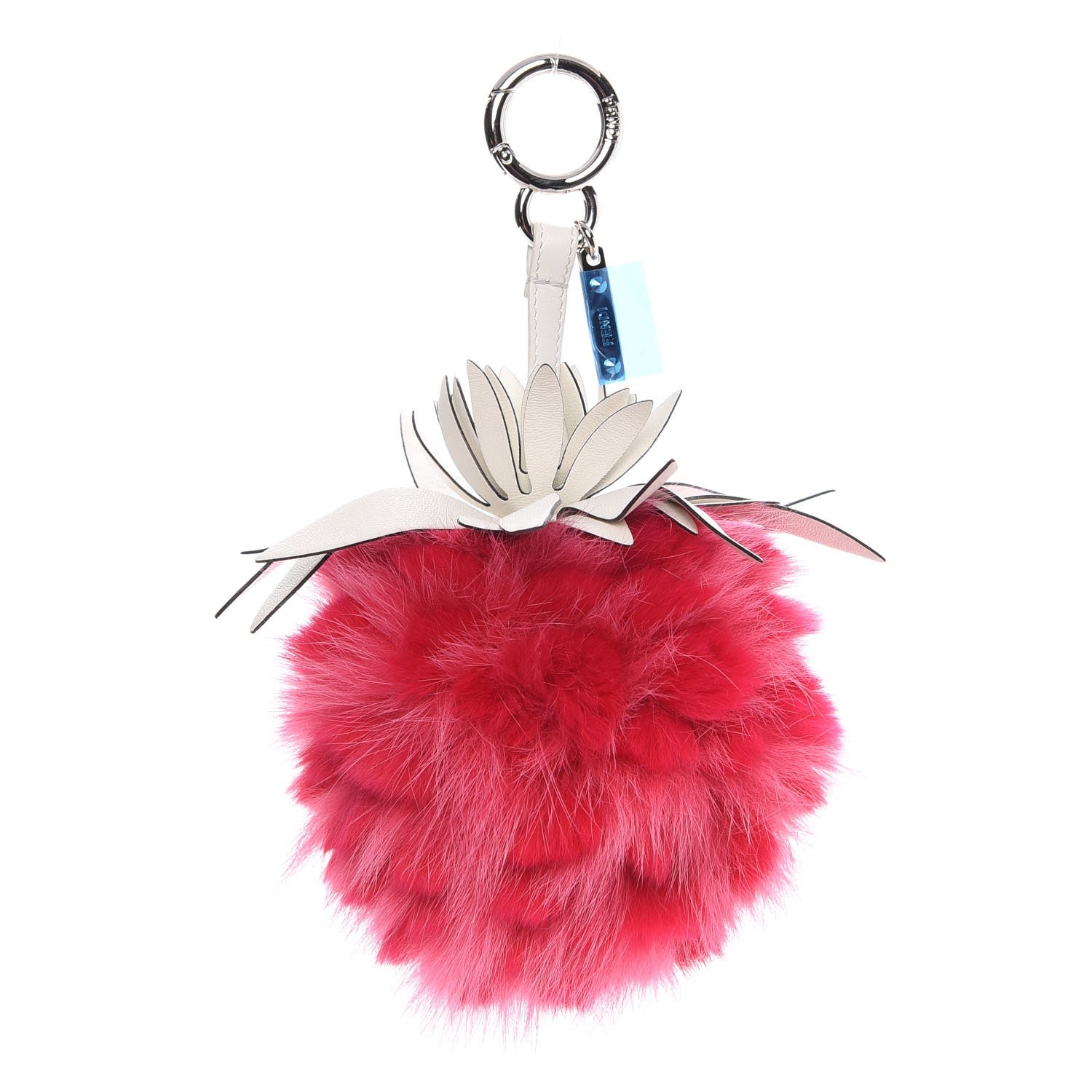 Fendi Fox Rabbit Fur Nappa Pineapple Bag Charm Fuxia White 1 of 5
