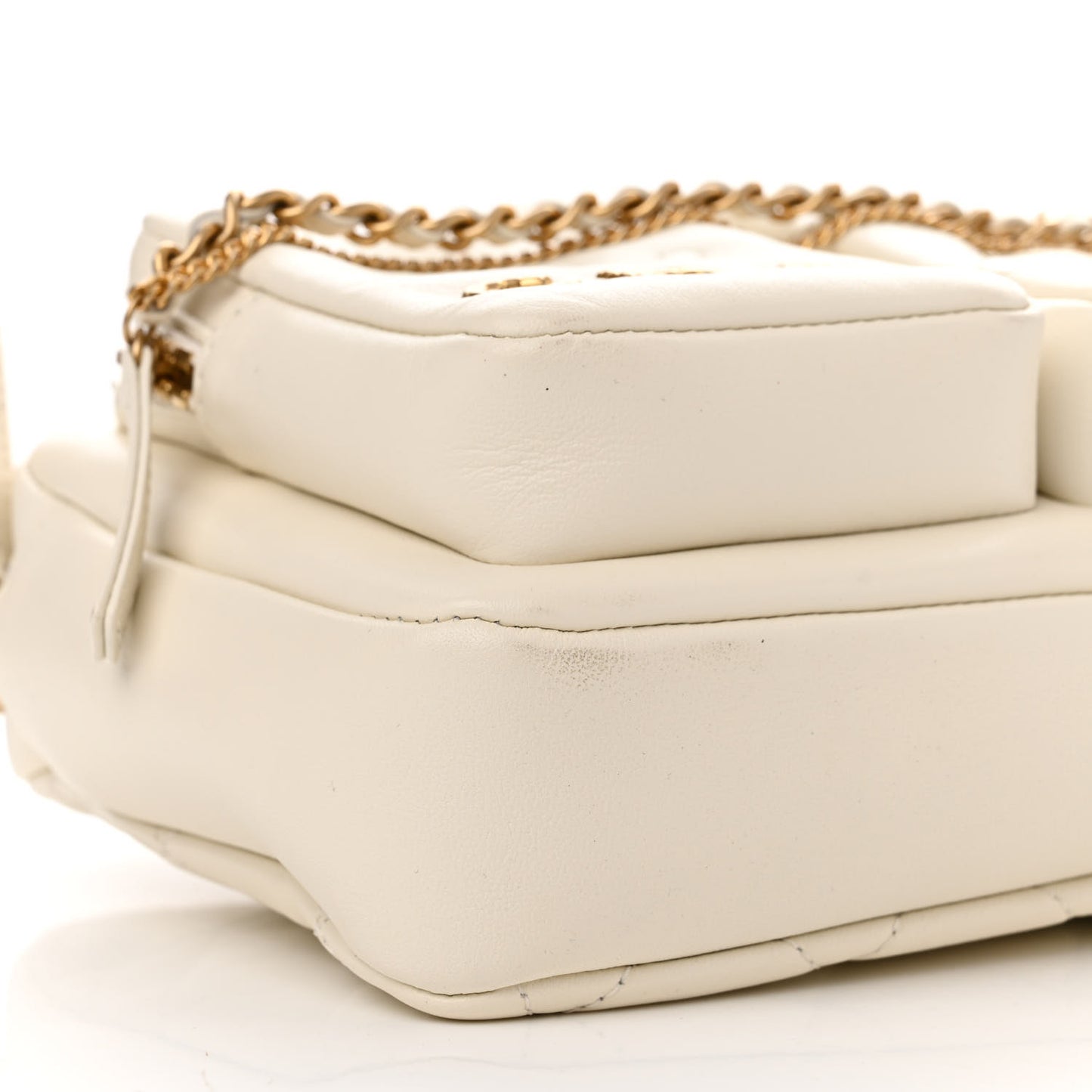 Calfskin Quilted Small Camera Case White