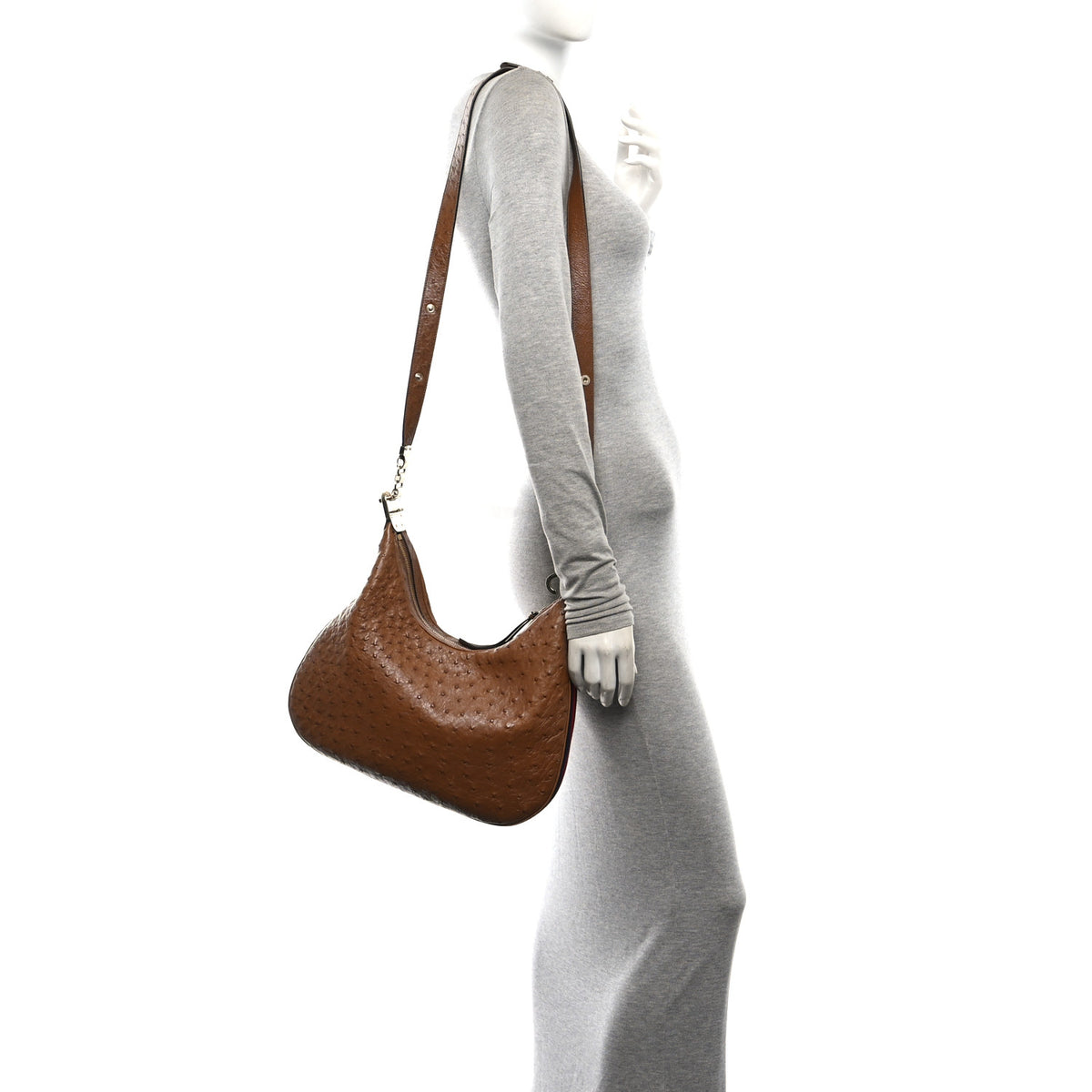 Ostrich Web Large Attache Shoulder Bag Brown